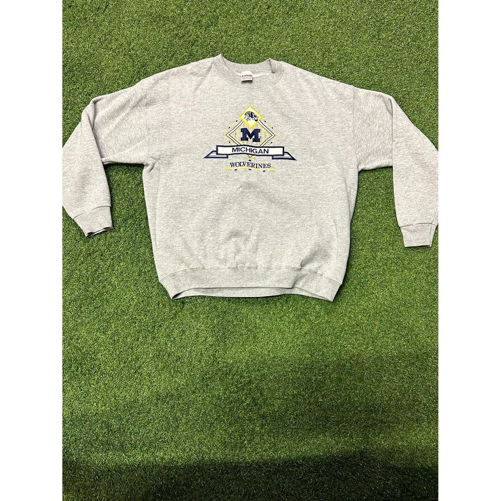Vintage B.Wear Sweatshirt Mens XL Gray Michigan Wolverines Football Fleece Lined